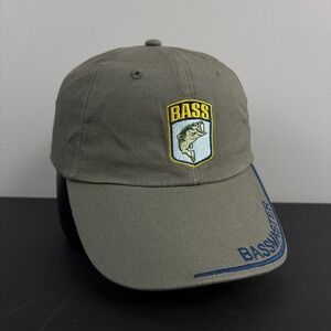 Vintage Y2K Bassmaster Fishing Olive Green Dad Hat Cap Strapback Adjustable